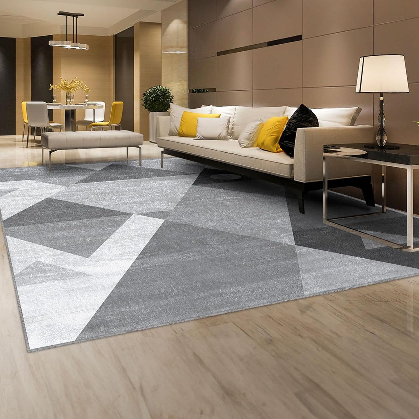 HOMFINE Washable Area Rug - Geometry Style Modern Rugs for Living Room, Bedroom, Machine Washable Rug Soft Non Slip Non Shedding Area Rug - Grey, 4'x6'