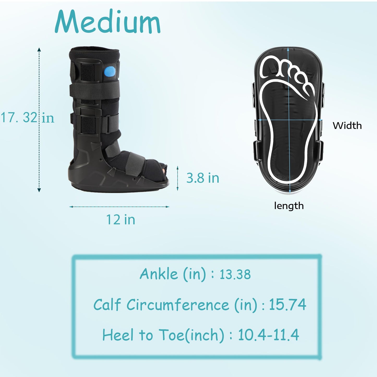 Medibot Air Cam Walker Tall Fracture Boot, Medical Recovery Walking Boot for Broken Foot, Sprained Ankle, Fractures, Adjustable Air Bladders, Universal Fit for Men & Women, Left or Right Foot(Medium)