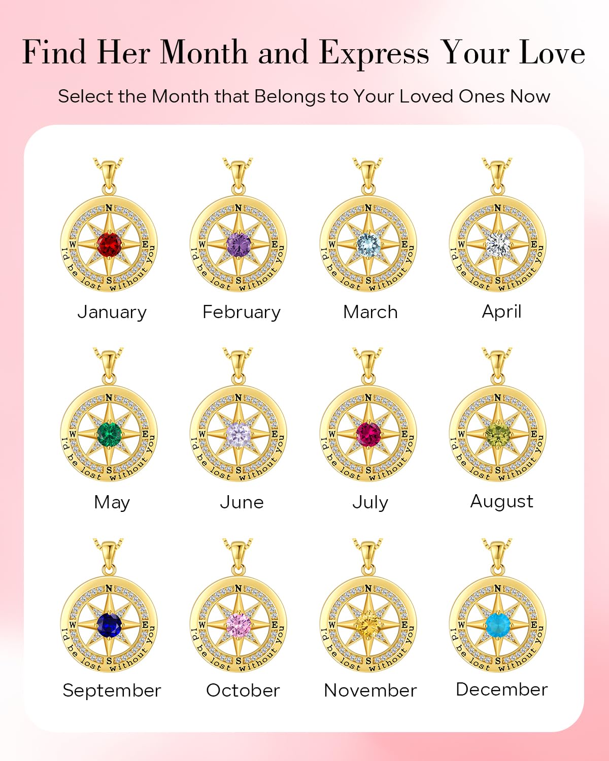 S925 Necklace Gift for Wife |Compass Jewelry |Women Anniversary |Sterling Silver |Girlfriend Birthday Necklaces for Her Valentines |I'd be Lost without You |Jewel 18K Gold Oct 10