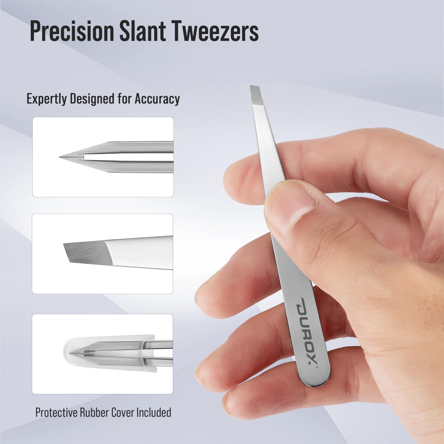 DUROX 4-Pc Precision Tweezer Set - 1. Round Tip Tweezers for Facial & Chin Hair 2. Pointed Tweezers for Ingrown Hair & Splinters 3. Professional Eyebrow Tweezers 4. Classic Slant. Stainless Steel.