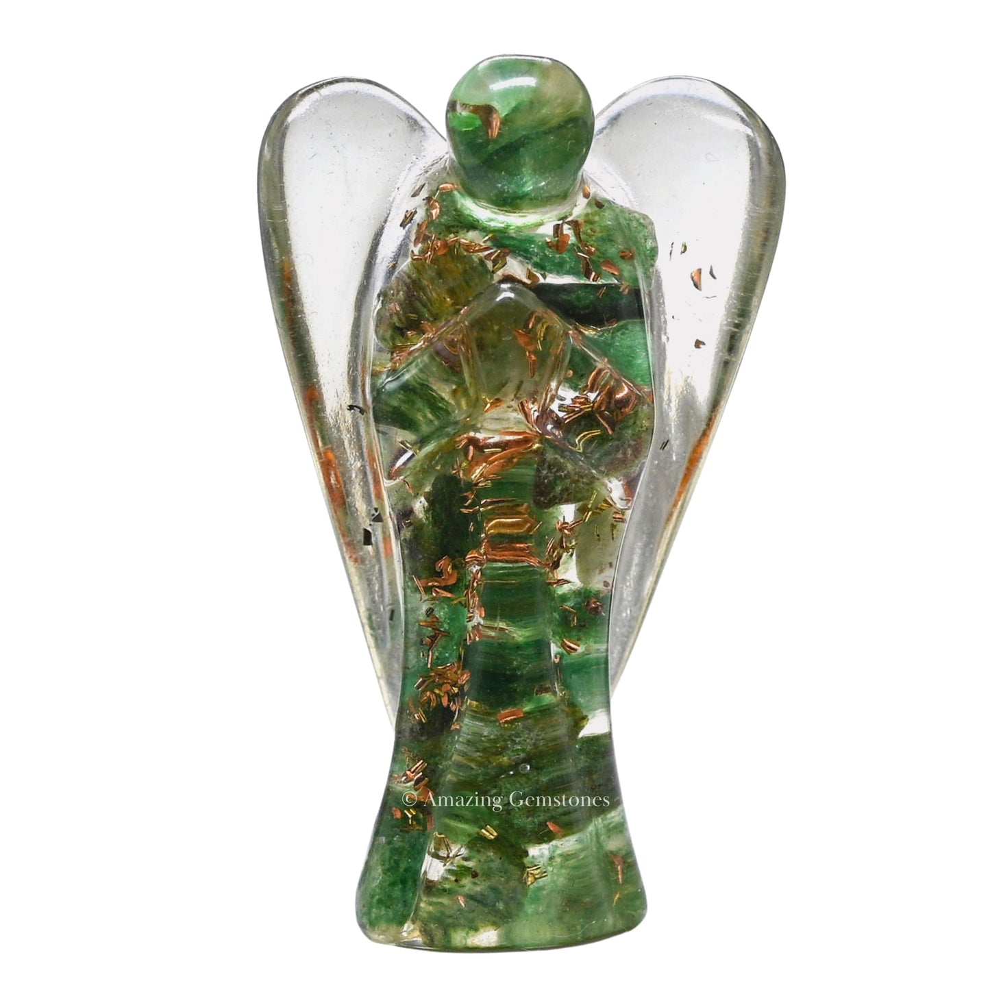Amazing Gemstone Green Aventurine Guardian Angel Figurine Pocket Crystal Angel for Protection - Orgone Guardian Angel with Orgonite Layer and Natural Crystal for Healing Gift (2 Inch, Organite)