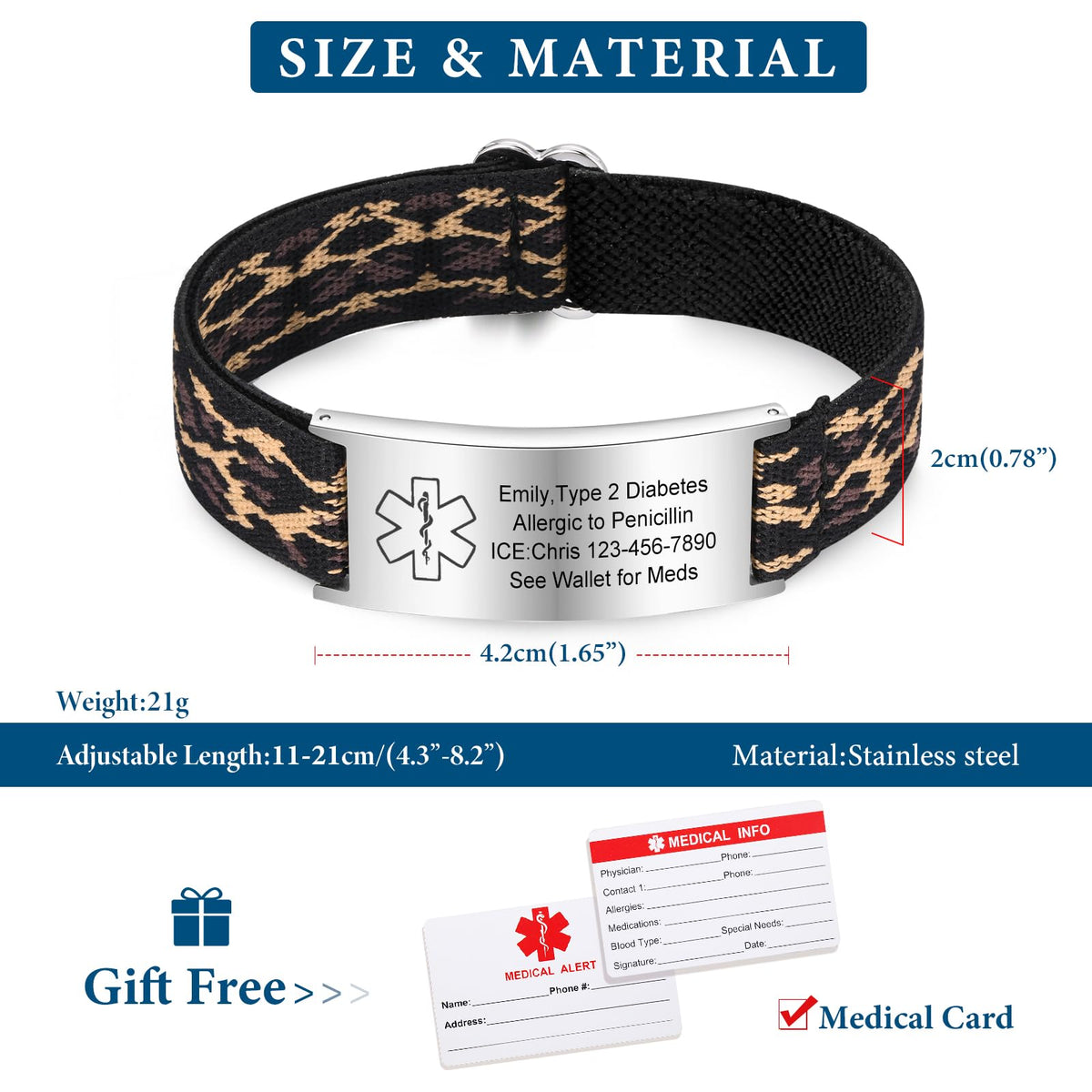 VNOX Medical Alert Bracelets for Men & Women Kids with Free Engraving Adjustable Stainless Steel Mesh Emergency Medical ID Bracelets Wristband