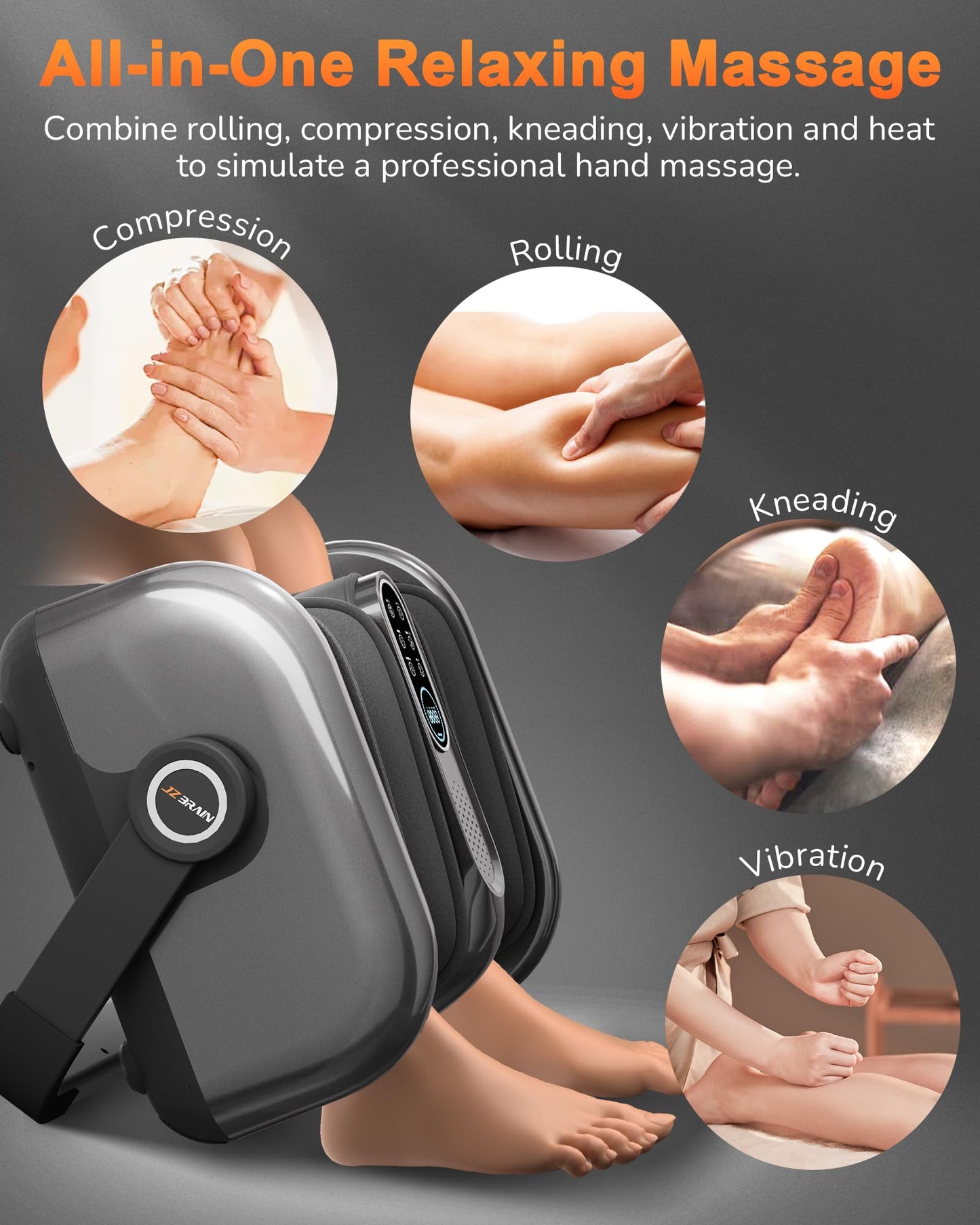 JZBRAIN Shiatsu Foot Massager Machine with Heat : Deep Kneading Calf Massager with Vibration for Plantar Fasciitis, Neuropathy, Pain Relief, Circulation for Home and Office Use