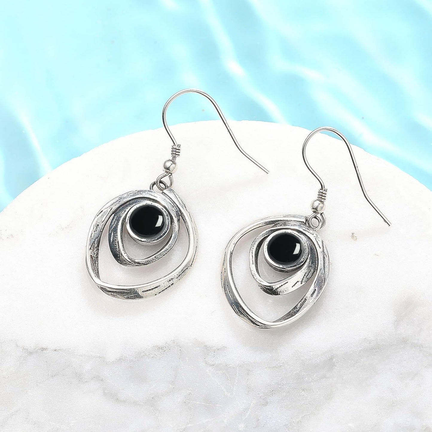 Phyonio Black Onyx Earrings for Women 925 Sterling Silver Black Onyx Dangle Earrings Vintage Spiral Ear Hook Earrings, Y0455E-1FBACG