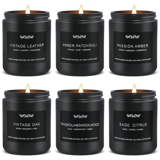 6 Pack Candles for Home Scented Aromatherapy Candles Gifts Set for Mens, Men Candle Set, 42 oz 300 Hour Long Lasting Candles, Gifts for Men, Birthday, Anniversary Present