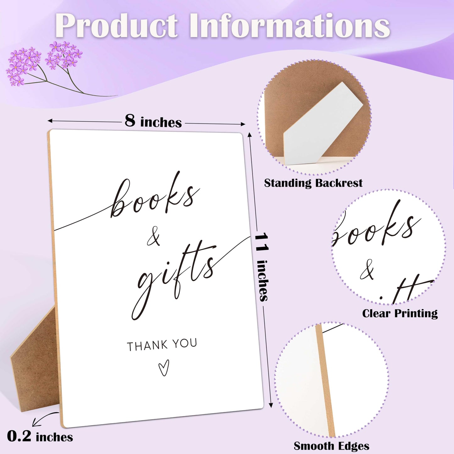 Books and Gifts Sign for Baby Shower Decorations, 8×11 Inches Gift Table Wooden Sign With Stand, Gender Neutral Tabletop Decor for Gender Reveal Party, Baby Shower Favor Supplies