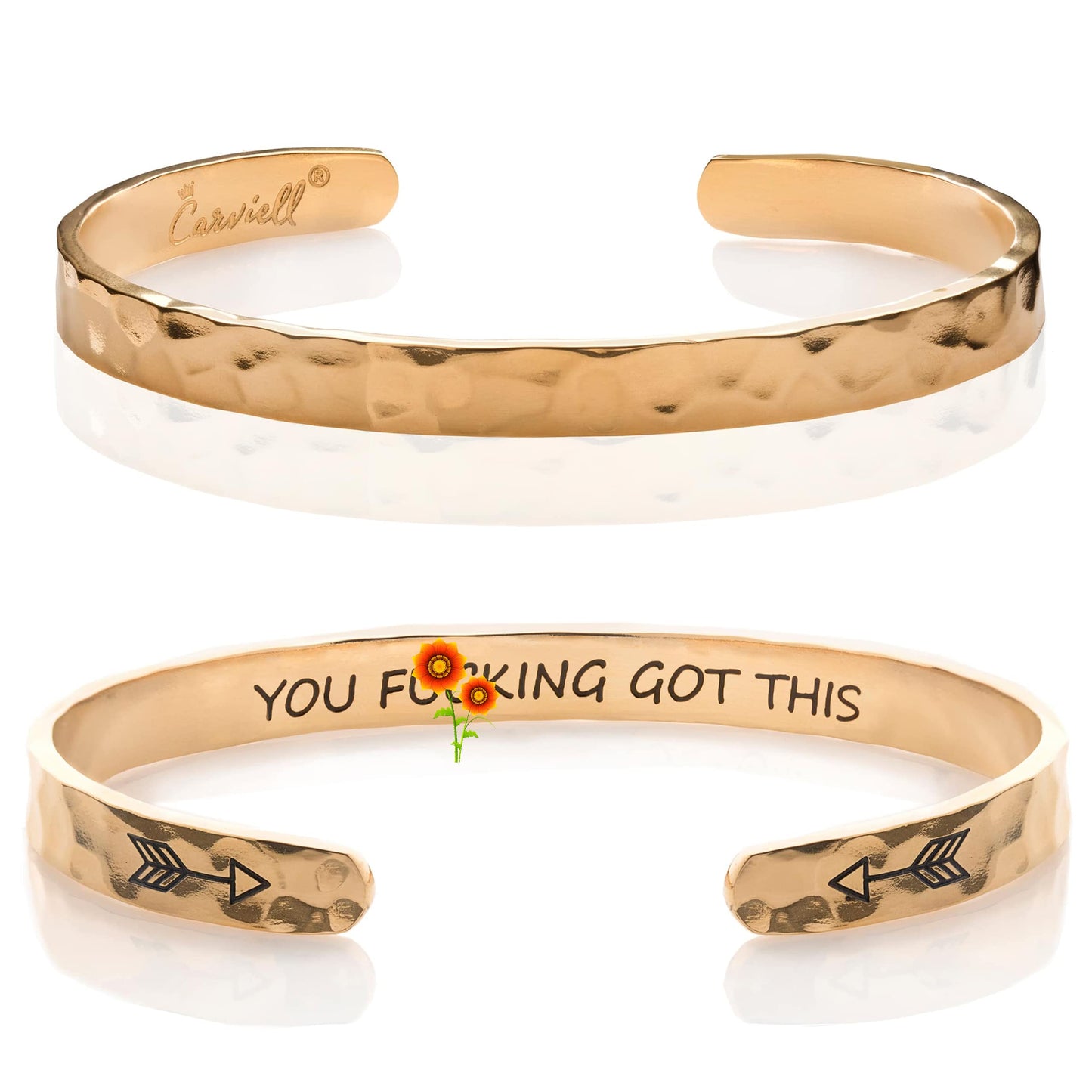 Carviell Bracelets, Friend Gifts for Women, Inspirational Gold Cuff Jewelry, Relaxing Motivational Gifts for Friends Female, Birthday Gifts for Sister, New Mom, Coworker, Teens
