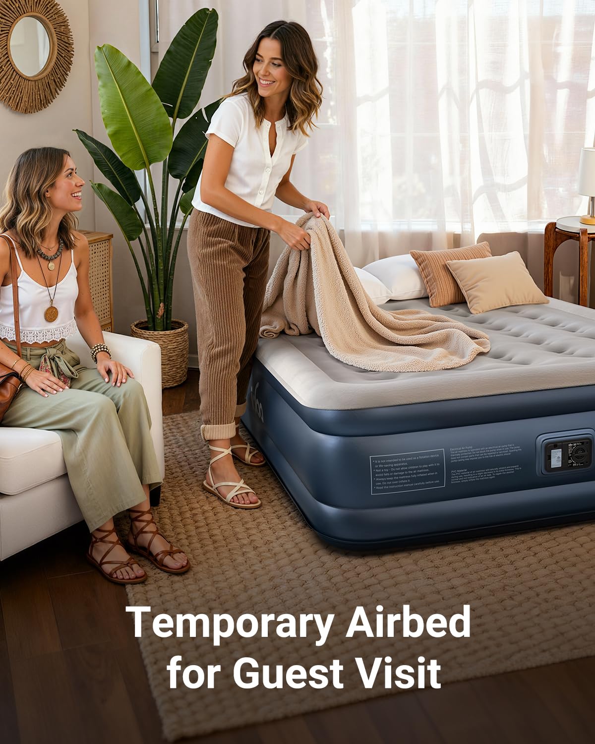 iDOO Queen Air Mattress with Built in Pump, 18 Raised Comfort Inflatable Blow up Mattress, Upgraded Support Structure Portable Air Bed for Camping, Guests and Home, Colchon Inflable, Gift for Mom