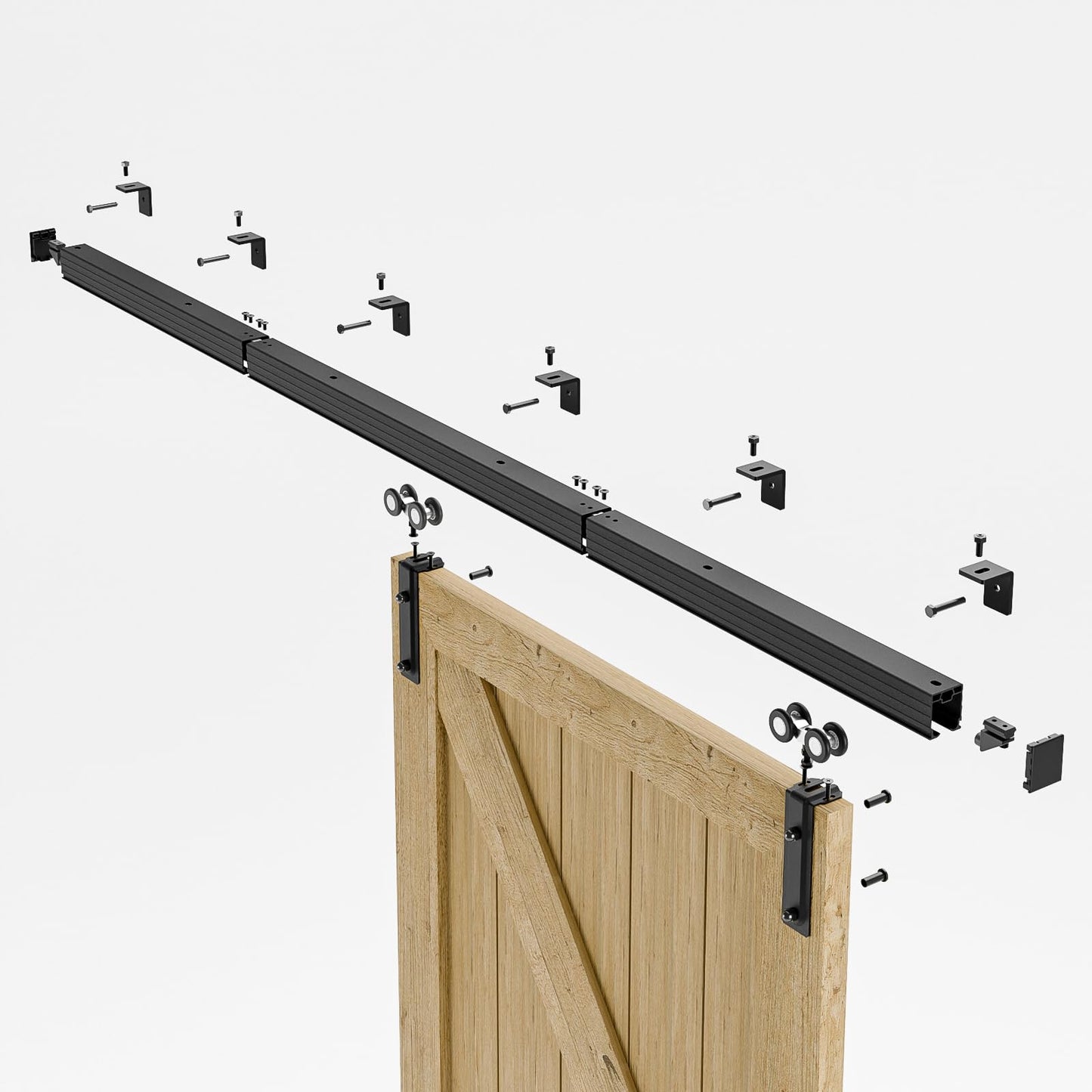 8FT/96'' Box Rail Exterior Sliding Barn Door Hardware Kit for Double Door Aluminium Alloy Wall Mount, Heavy Duty, NO Door Panel
