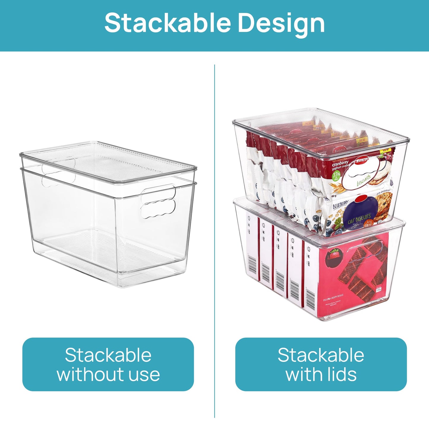 Vtopmart 8 Pack Clear Stackable Storage Bins with Lids, Large Plastic Containers with Handle for Pantry Organization and Storage,Perfect for Kitchen, Fridge, Cabinet, Bathroom Organizer