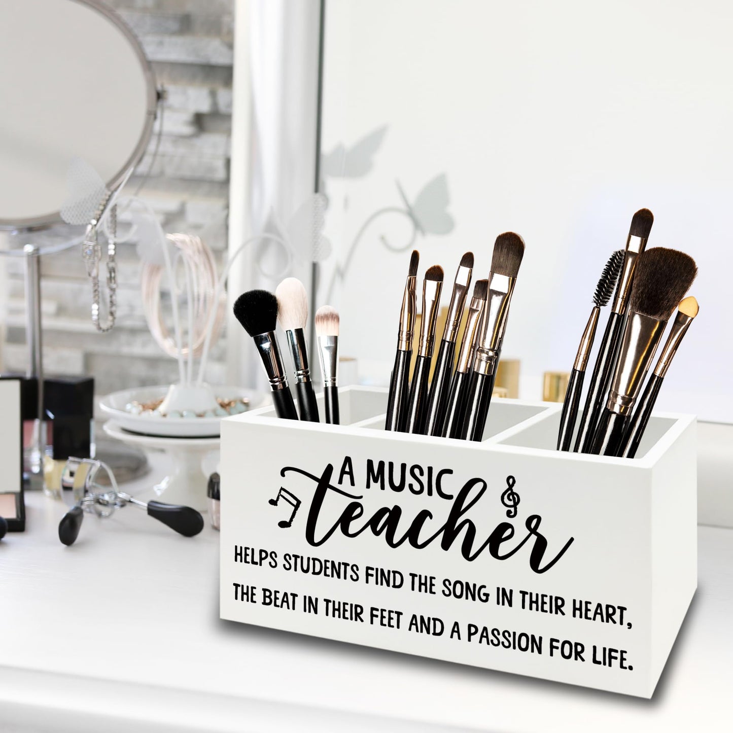 XPH Music Teacher Pen Pencil Holder Organizer for Desk, Music Teacher Gifts, Teachers Appreciation Gifts for Women Men Wooden Box Sign for Office Workplace Classroom Desk Tabletop Decorations