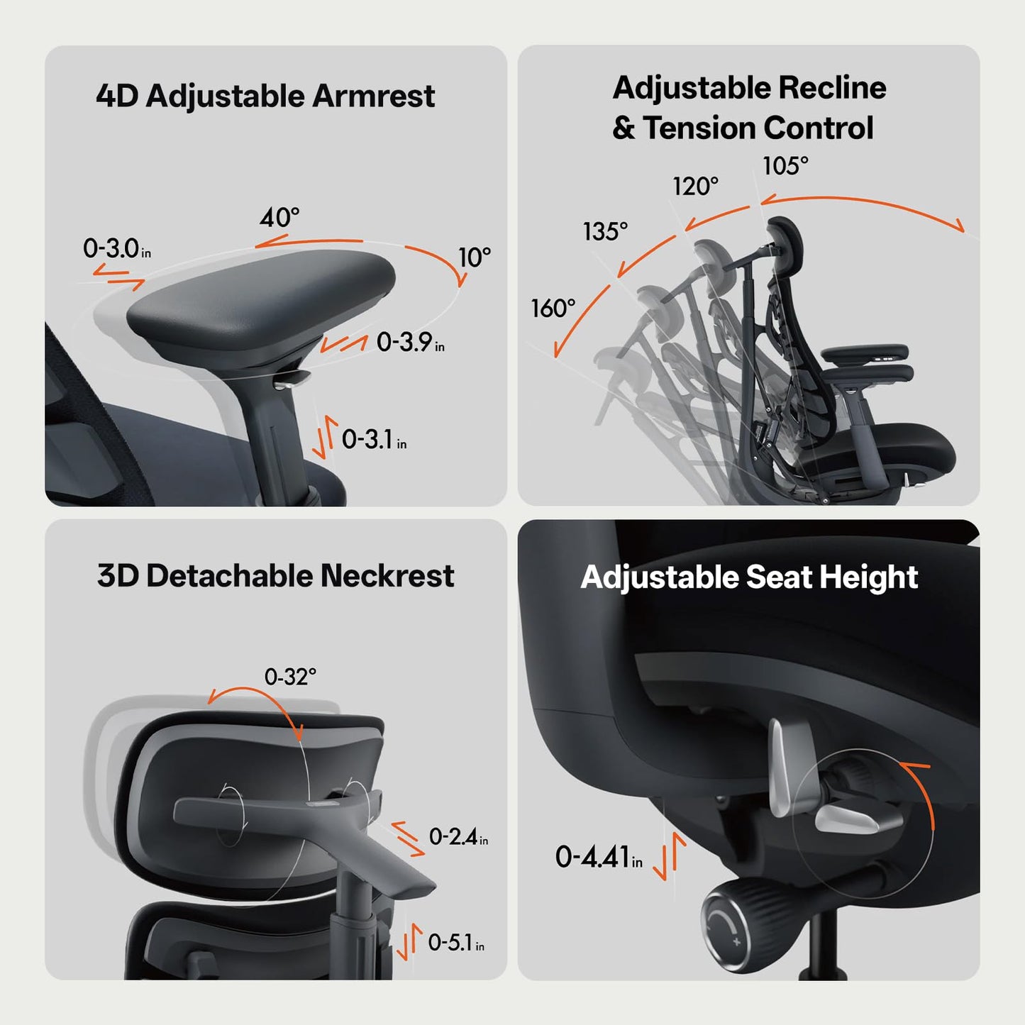 LiberNovo Dynamic Ergonomic Office Chair - Comfy Adjustable Desk Chair with Adaptive Lumbar Support, 160° Recline & Built-in Spine Stretch for Back Comfort, Home Office Long Hours Use, Black+48cm