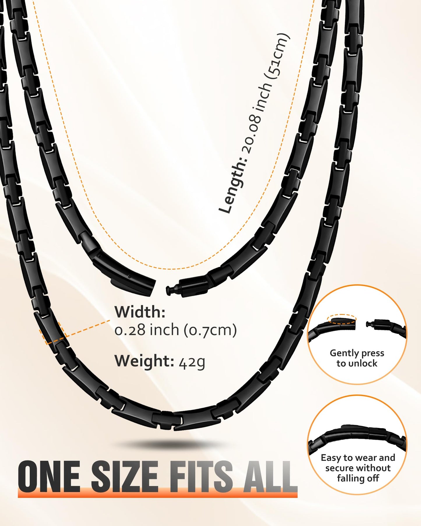 Jecanori Ultra Strength Magnetic Necklaces for Men & Women with 62 Magnets,Stainless Steels Mens Black Necklace