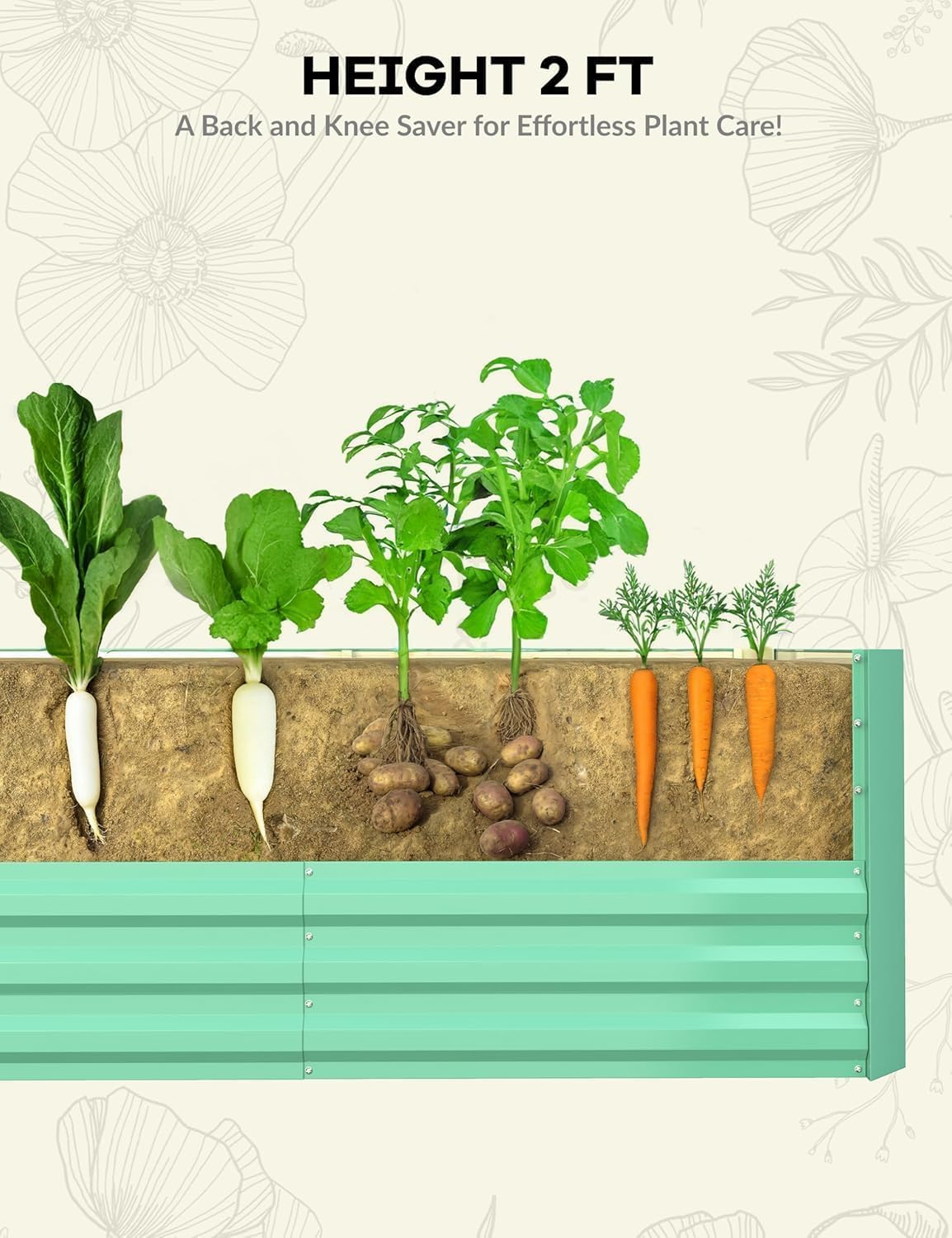 PeacefulHues 2 Pack Galvanized Metal Raised Garden Beds 8x4x2 Ft, 24" Tall Outdoor Large Planter Boxes for Vegetables, Flowers, Herbs & Succulents, Rust-Resistant Steel, Easy Assembly