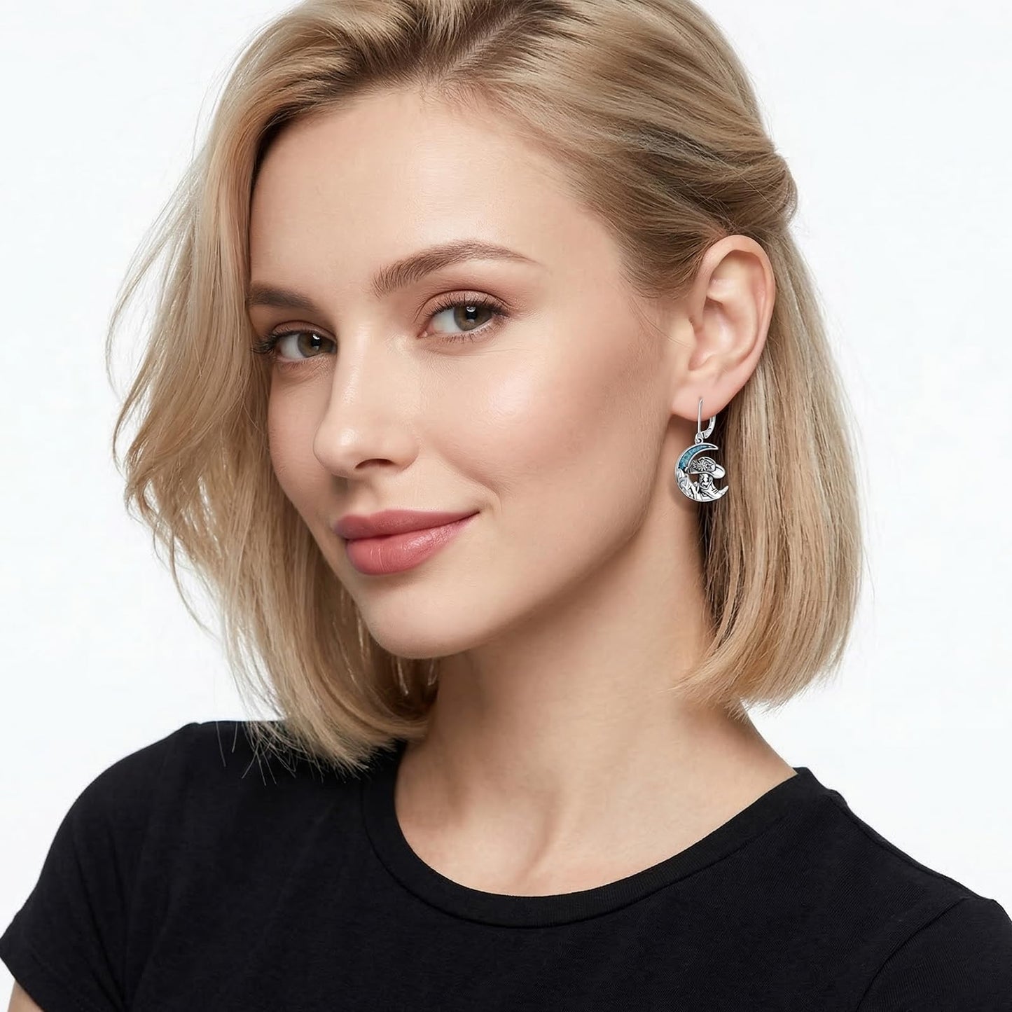 YYmqmq Western Cowboy Boot Earrings for Women 925 Sterling Silver Moon Dangle Leverback Earrings Turquoise Western Jewelry Gifts for Women Cowgirl Lovers