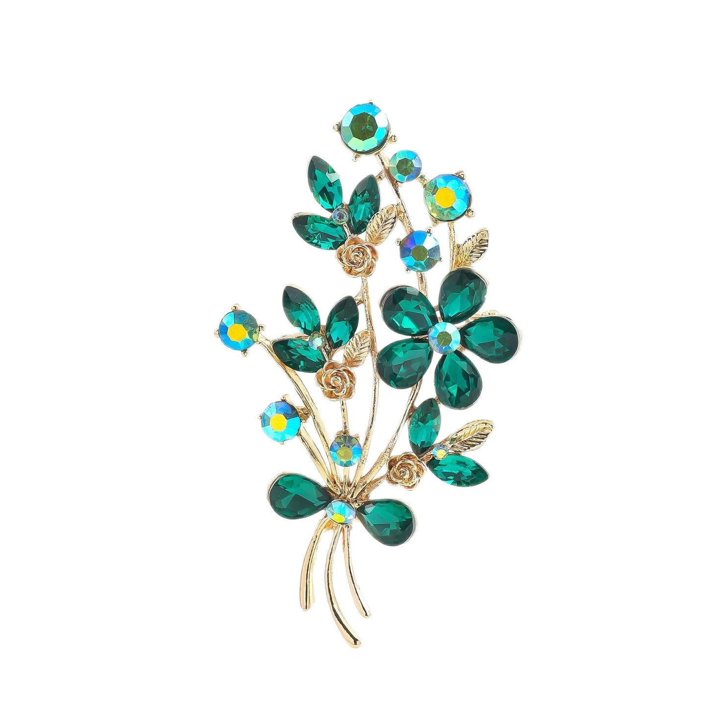 YOQUCOL Vintage Dark Green Austrian CZ Crystal Rhinestone Poppy Flower Bouquet Shape Brooch Pin for Women