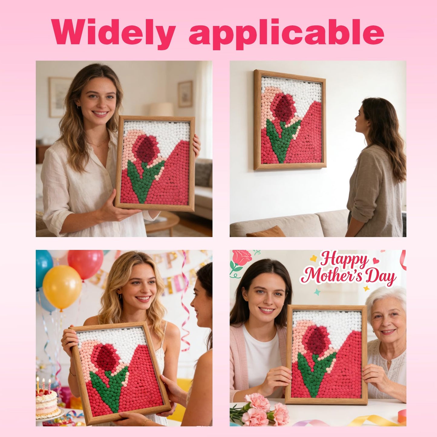 URSDIART Tulip Pom Pom Art Kit for Adults,Perfect Pompom Arts and Crafts Painting Kit,Colorful 1000+ Pom Poms and Supplies Included,Creativity DIY Pom Pom Paintings Project Supplies