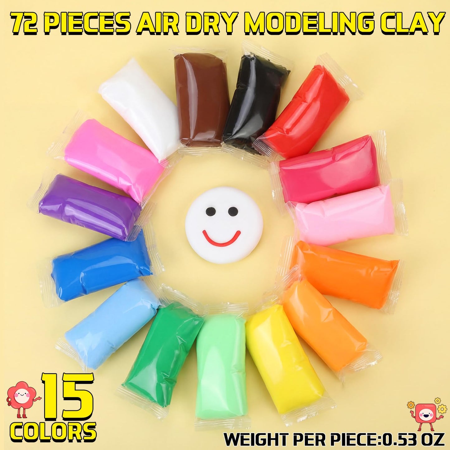 VioraWhite 72 Pcs 38oz Air Dry Clay Bulk Modeling Ultra Lightweight Foam Modeling Clay for Kids Adults DIY Gifts Party Arts Crafts and School Project Supplies(15 Colors)