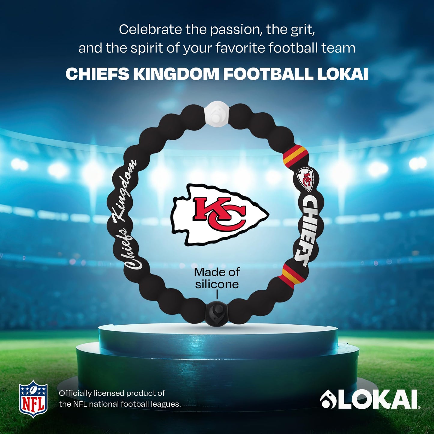 Lokai NFL Football Collection Silicone Beaded Bracelet, Kansas City Chiefs Kingdom (Medium) - Silicone Jewelry Beaded Friendship Bracelet for Women & Men - Sports Team Gear, Apparel & Accessories