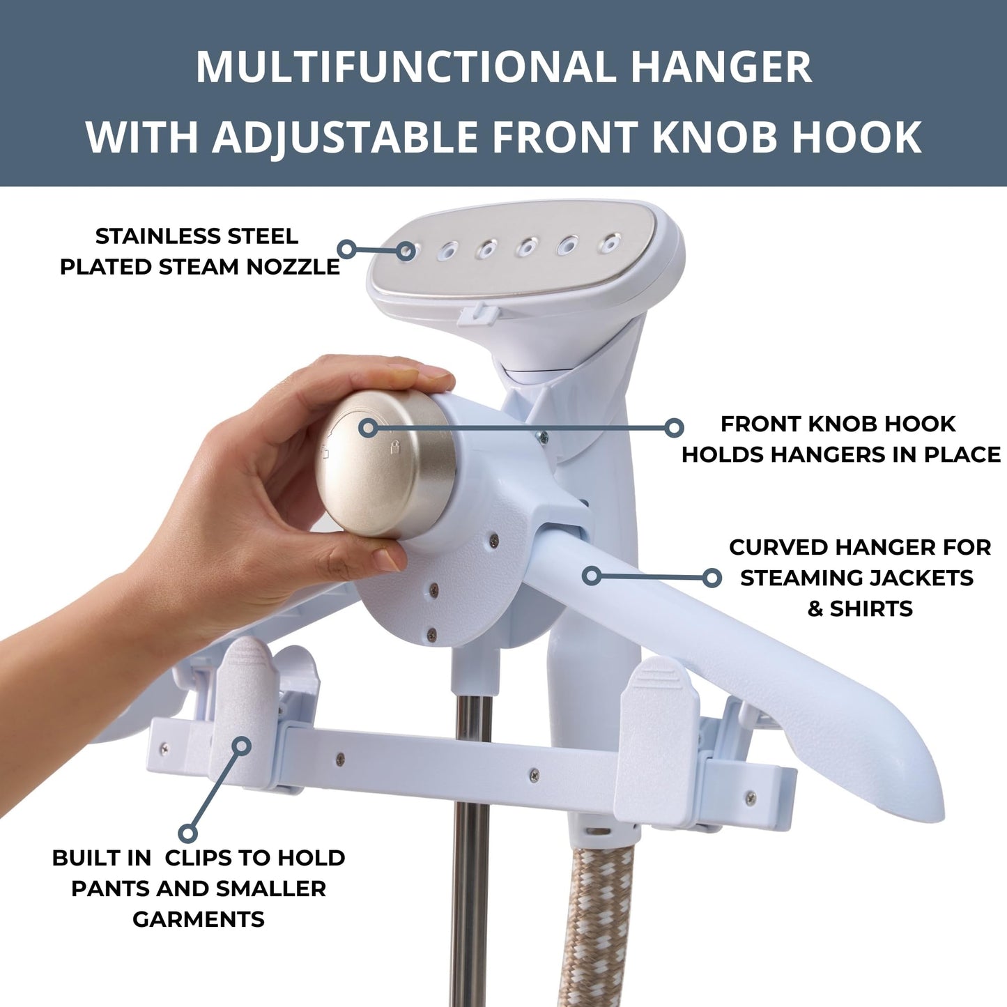 True & Tidy Luxury Standing Garment Steamer with 10 Steam Settings, Smart Auto Shut-Off 1800 Watt Powerful Clothes Steamer, Fast Heat Up, Wrinkle Removal for Home and Business Use