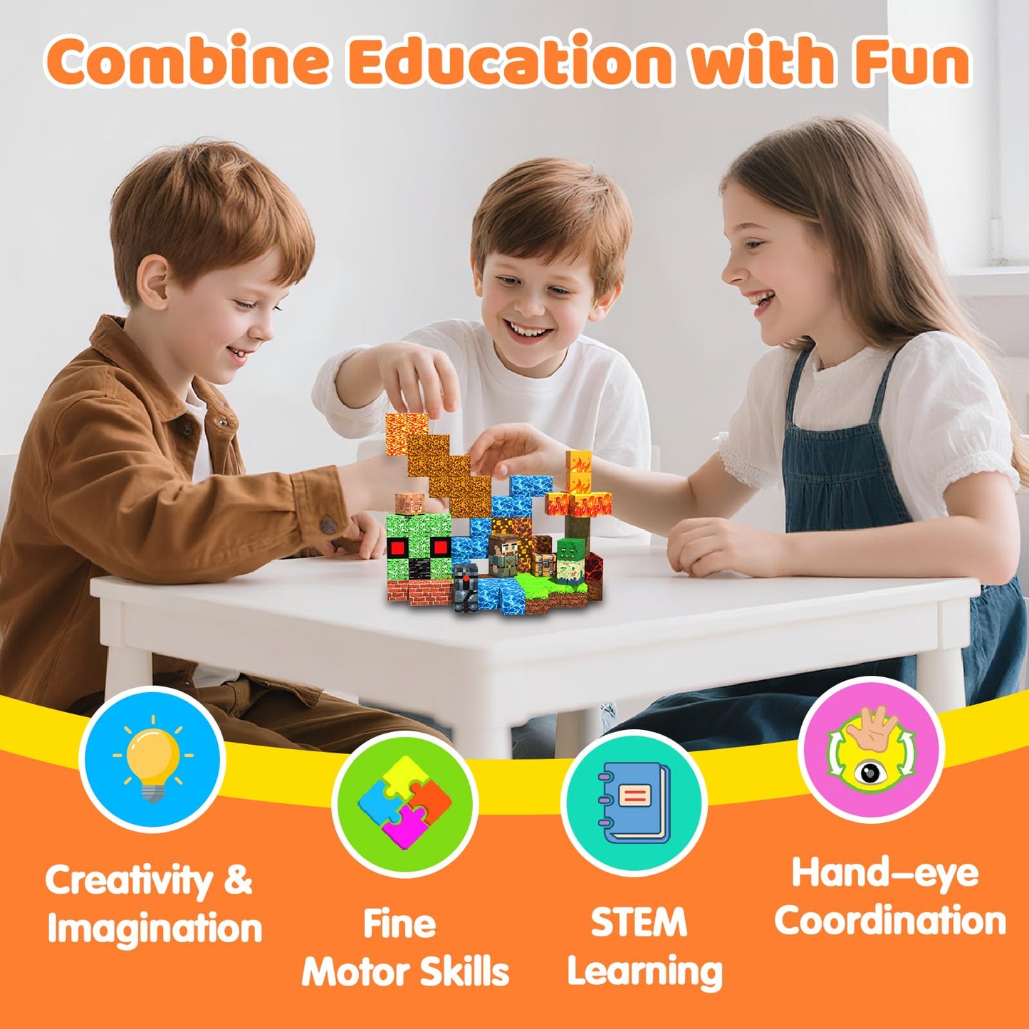 SSAWER Magnetic Blocks Building Toys for Kids, 48 PCS Magnetic Blocks for Kids Ages 4-8, Magnet Cubes, STEM Sensory Toys for Boys & Girls, Christmas Birthday Gifts for Kid Ages 3+