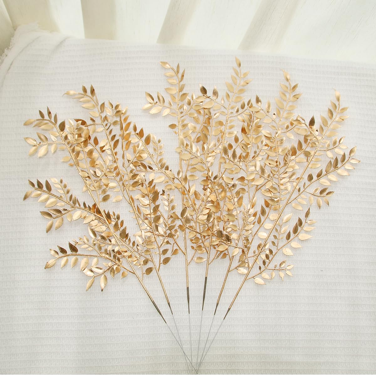 QNUIHYE 6 Pack Fake Leaves Gold Leaf Christmas Decor Gold Decor Ation Artificial Leaves Flower Stems Faux Branches Fake Plants for Vase Wedding Bouquet Leaf Table Centerpiece DIY