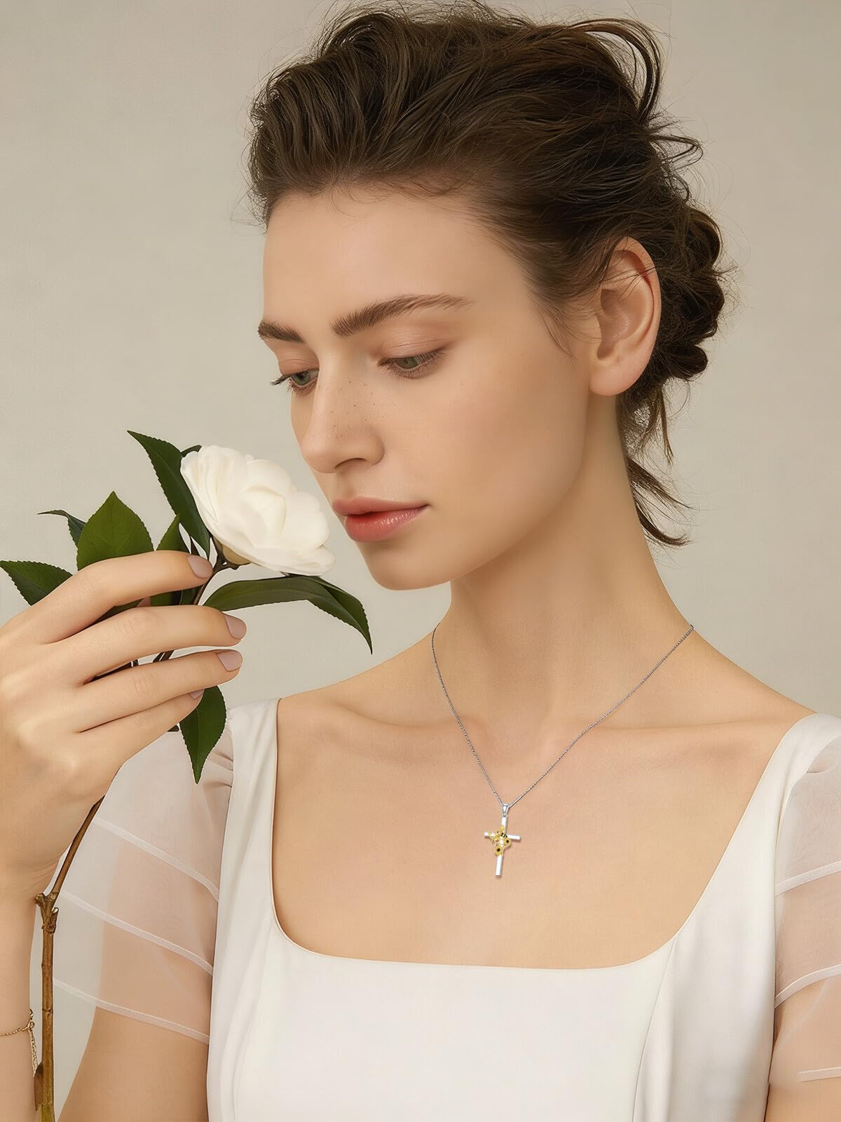 Flpruy Bumble Bee Cross Necklace 925 Sterling Silver Honeycomb Bee Jewelry Gifts for Women