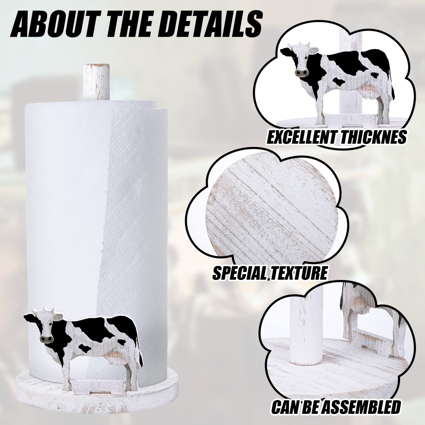 Yetene Cow Paper Towel Holder Wooden Farmhouse Paper Towel Holder Countertop Cow Kitchen Accessories Farm Bathroom Table Decor Gifts