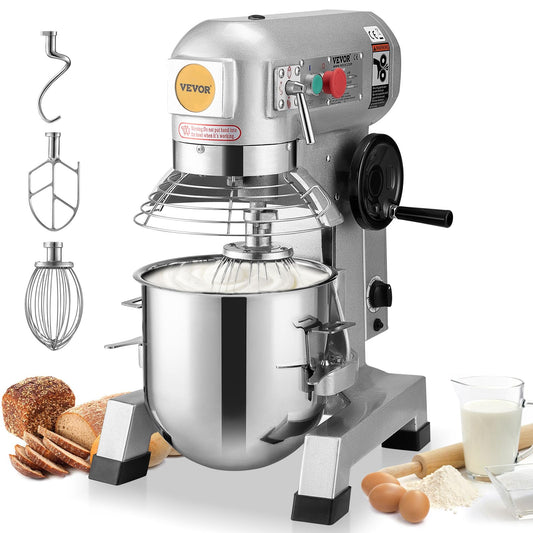 VEVOR Commercial Food Mixer, 15Qt Capacity with Timer, 500W Stainless Bowl Durable Electric Mixer for Commercial Use, 3 Speed Options 113/184/341 RPM, Includes Dough Hook & Whisk