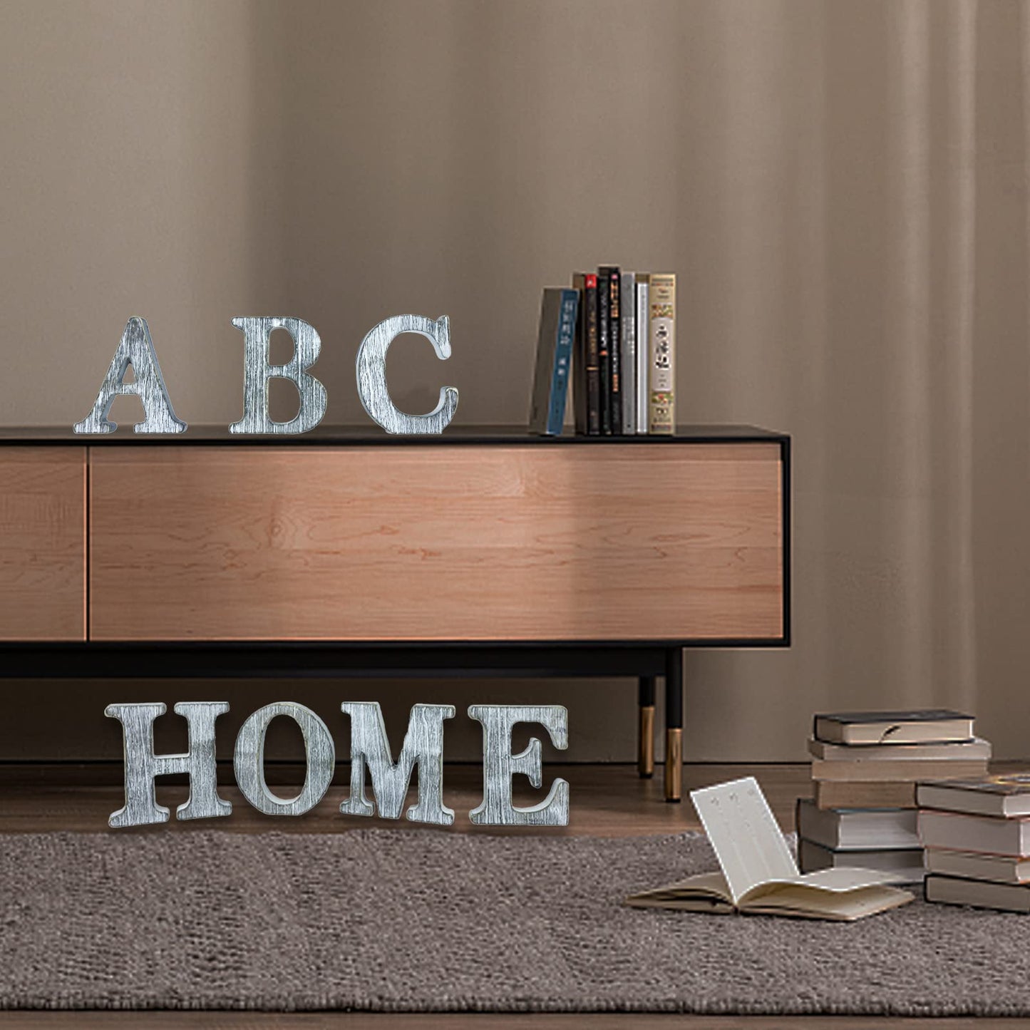 WOODOUNAI 4 Inch Wood Letters Unfinished Rustic Wood Letters for Wall Decor Decorative Standing Letters Slices Sign Board Decoration for Craft Home Party Projects (E)