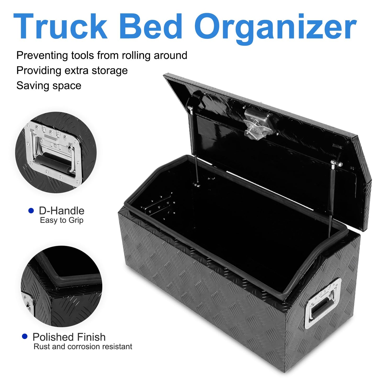 EASYBERG 30 Inch Aluminum Trailer Tongue Tool Box for Truck Pickup ATV Flatbed RV Storage Box,5 Bar Trailer Tool Box Storage Organizer with Dome Lid, Handle, Lock & 2 Keys, Black