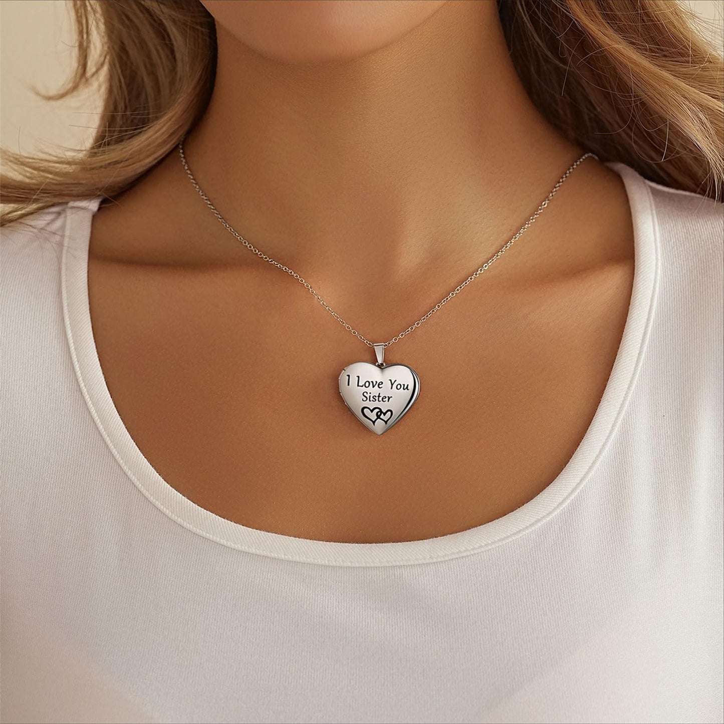 PHOCKSIN I Love You Sister Photo Lockets That Holds Pictures Birthday Gifts From Sister Silver Heart Locket Necklace for Best Friend