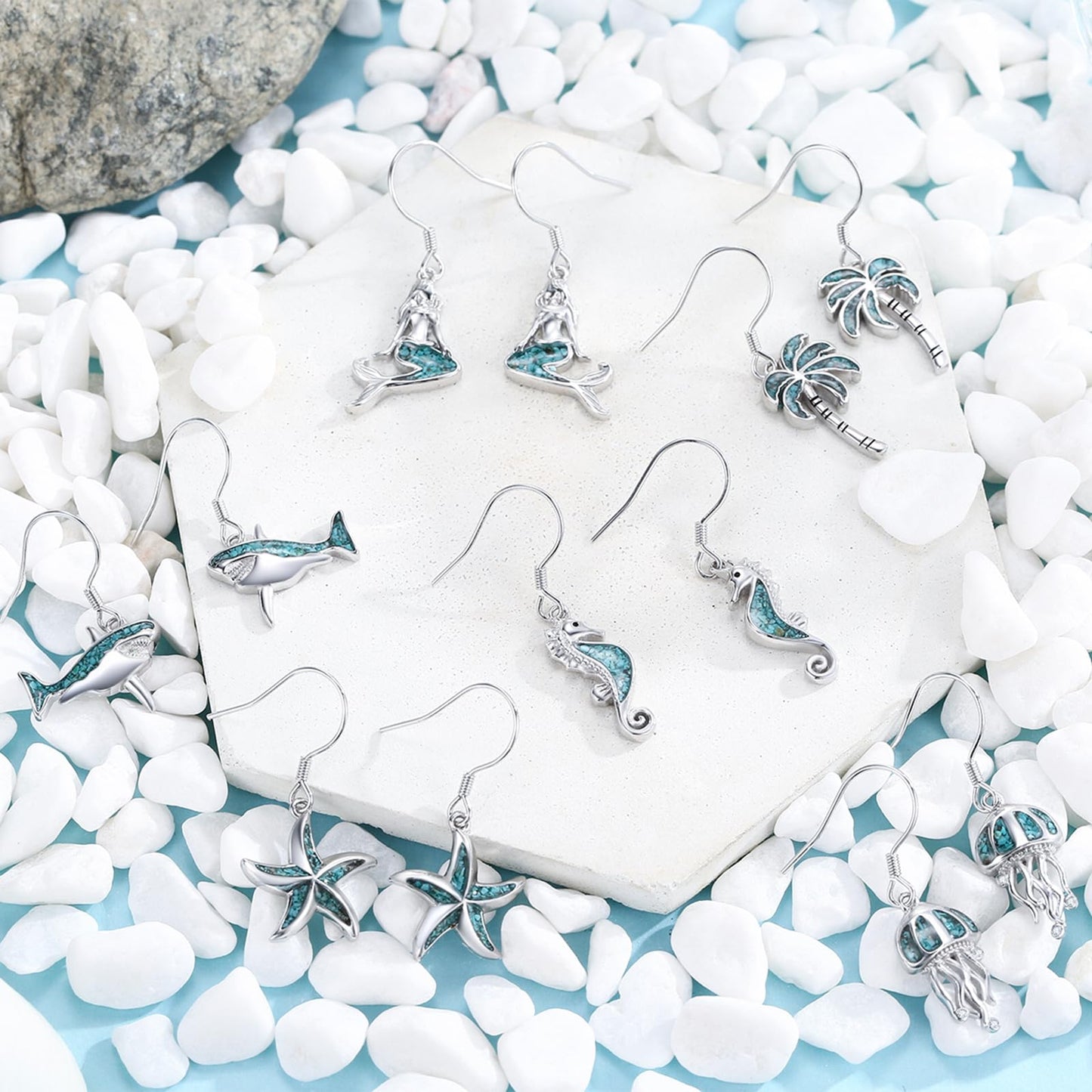 Dolphin Earrings for Women 925 Sterling Silver Turquoise Sea Animal Dangle Drop Earrings Beach Themed Ocean Jewelry Dolphin Gifts for Daughter