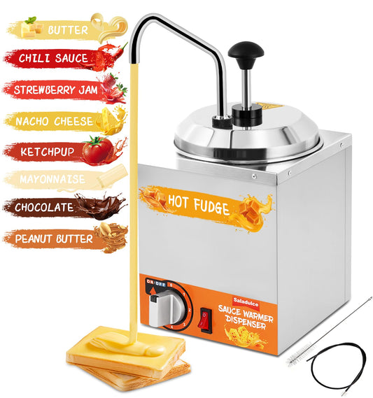 Nacho Cheese Dispenser with Stainless Pump, 2.6Quart Nacho Cheese Sauce Warmer Hot Fudge Dispenser 86-194℉ Insulated Pump Dispenser for Cheese Sauce Hot Fudge Butter