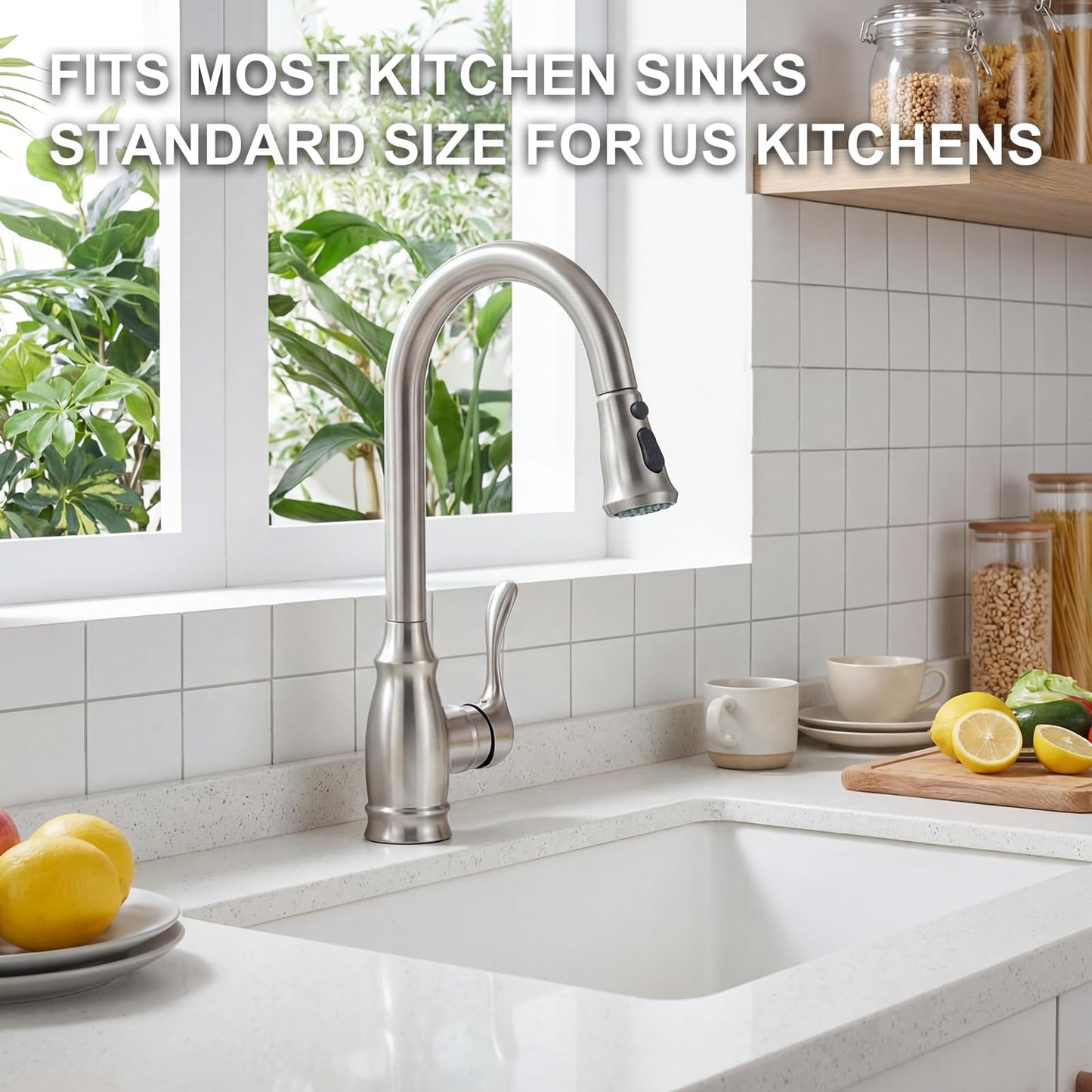 Kitchen Sink Faucet with Pull Down Sprayer, High Arc Single Handle Kitchen Faucet 2-Function 360° Swivel Stainless Steel Sink Faucet with Deck Plate - Matte Black