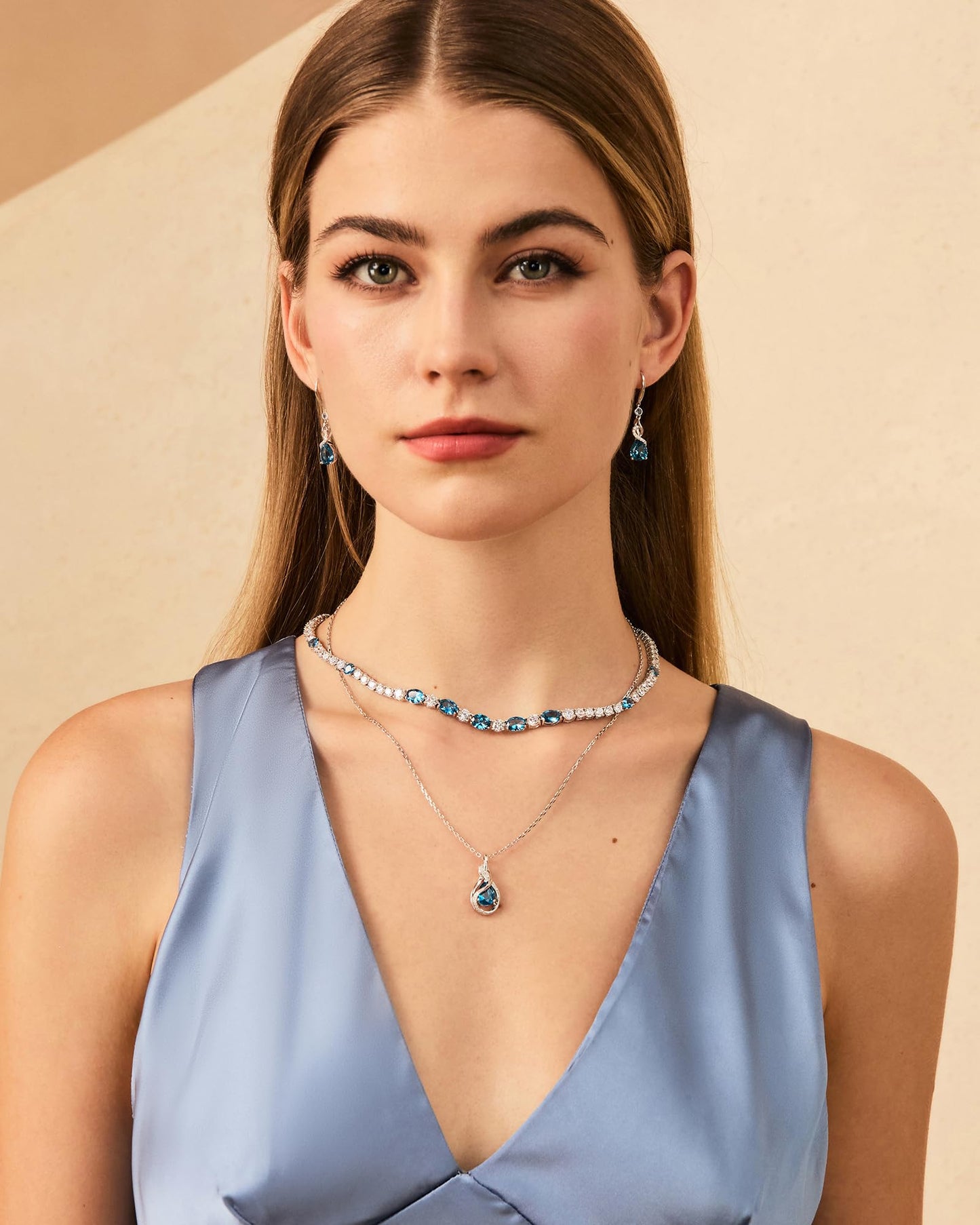 FANCIME Topaz Necklace November December Birthstone Sterling Silver Infinity Knot Pendant Necklace Blue Gemstone Fine Jewelry Birthday Mothers Day Gifts for Women Her Mom