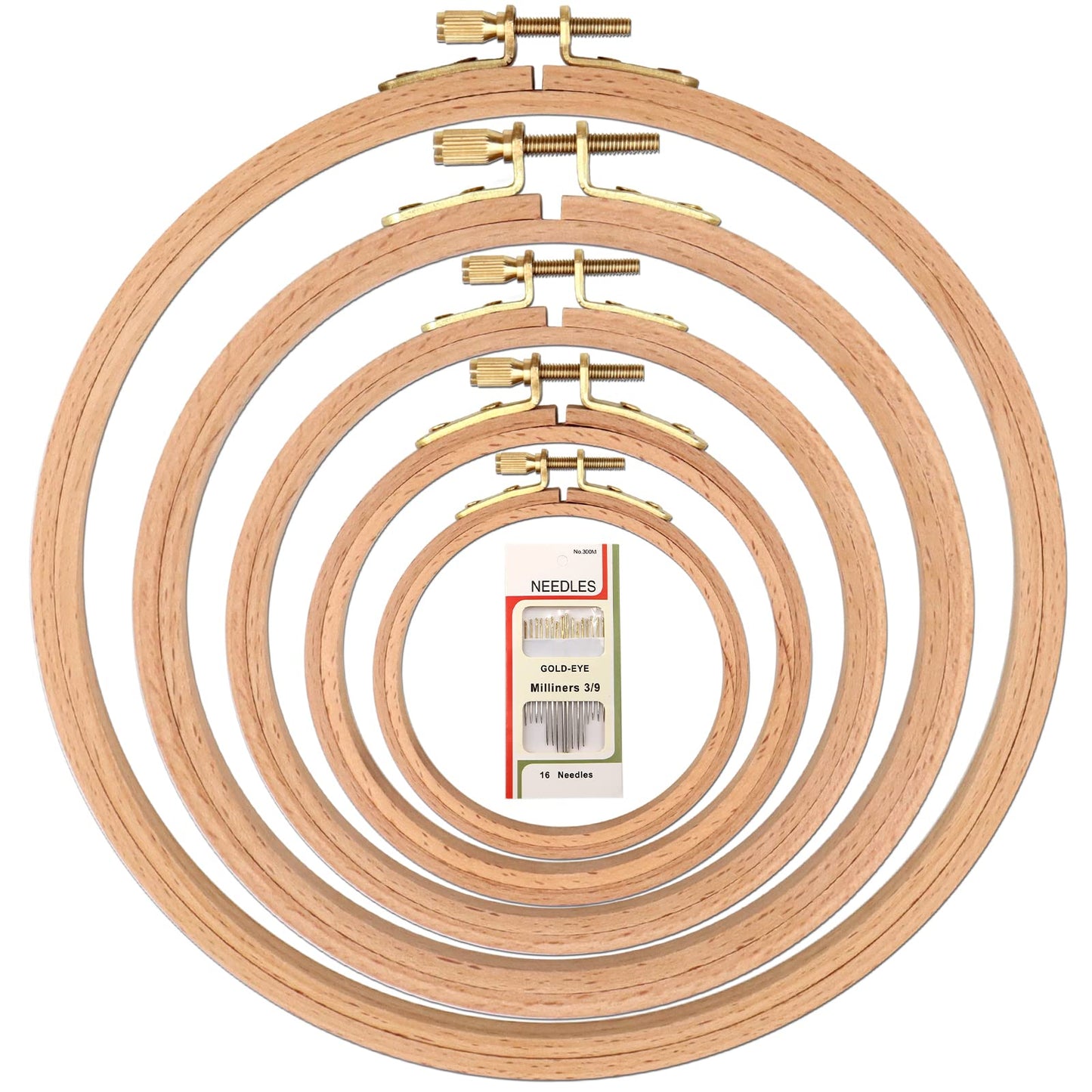 MUFEKUM 5 Pcs 5 Sizes Beech Wood Embroidery Hoops, Cross Stitch Hoop Wooden Circle for Embroidery, Cross Stitch, Needlework, Art Craft Sewing and Hanging, Wedding Wreath Decoration (4”,5”,6”,7”,8”)