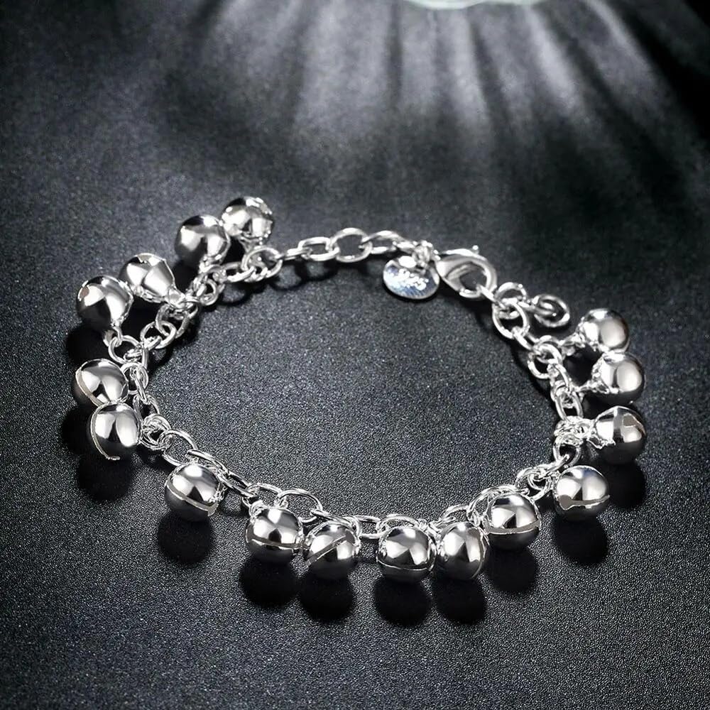 OSIRIDEH2 Bell Bracelet 925 Sterling Silver Bells Sounds Bead Chain Bracelet for Women Wedding Engagement Party Jewelry Jingling Bracelets (bracelet)