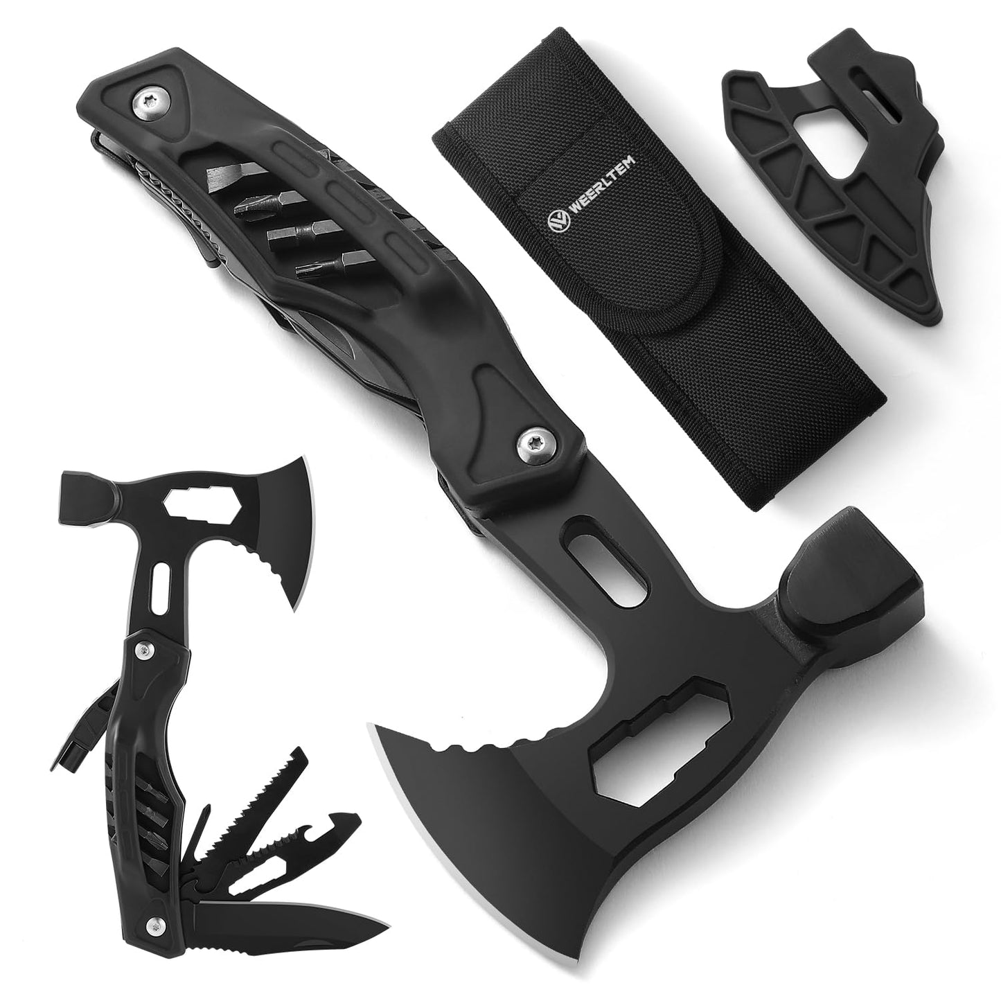 Stocking Stuffers for Adults Men - Gifts for Dad from Daughter Wife, 22 in 1 Hardened Stainless Steel Camping Multitool Hammer Hatchet, Upgrad Portable Camp Axe Screwdriver Set with Nylon Sheath