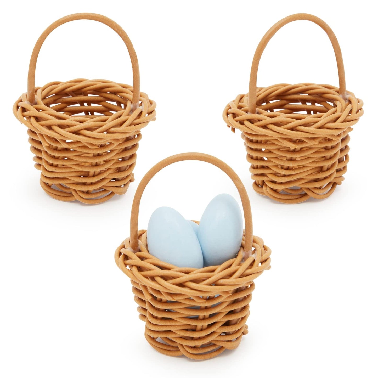 Juvale Mini Baskets Picnic Style with Handles - 1.75 x 1.75 x 2.7 in, Brown, Pack of 24, Traditional Style - Tiny Baskets for Craft, Birthday Party Favor & Baby Shower Favor