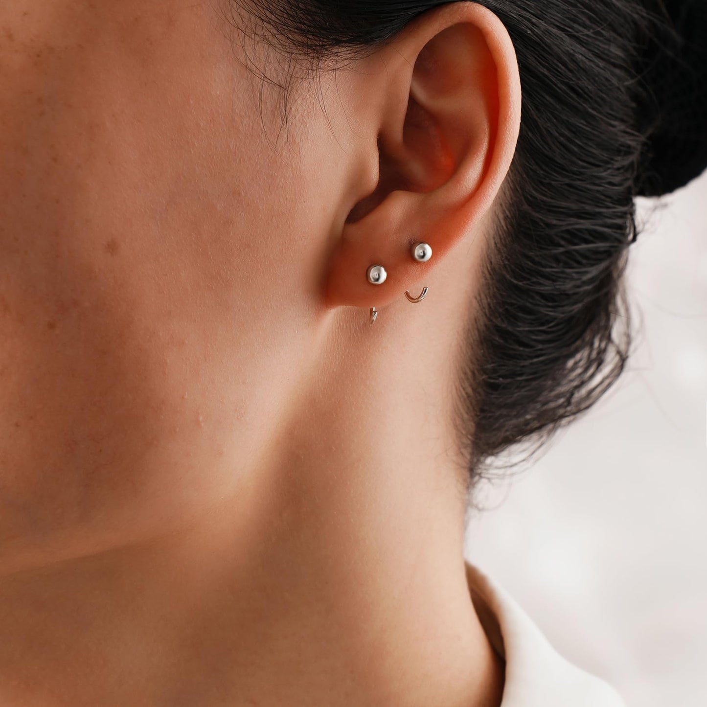 4mm Half Hoop Earrings Set 925 Sterling Silver Ball Huggies Hoop Earrings for Women 2 Pairs Little Ball Hug Hoop Earrings Double Pierced Hugger Hoop Earring Set