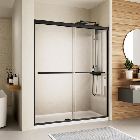 Shower Door,Royal Guard 44-48" W x 70" H Semi-Frameless Double Sliding Glass Shower Door with 1/4'' (6mm) Clear SGCC Tempered Glass,Bypass Shower Enclosure,Matte Black