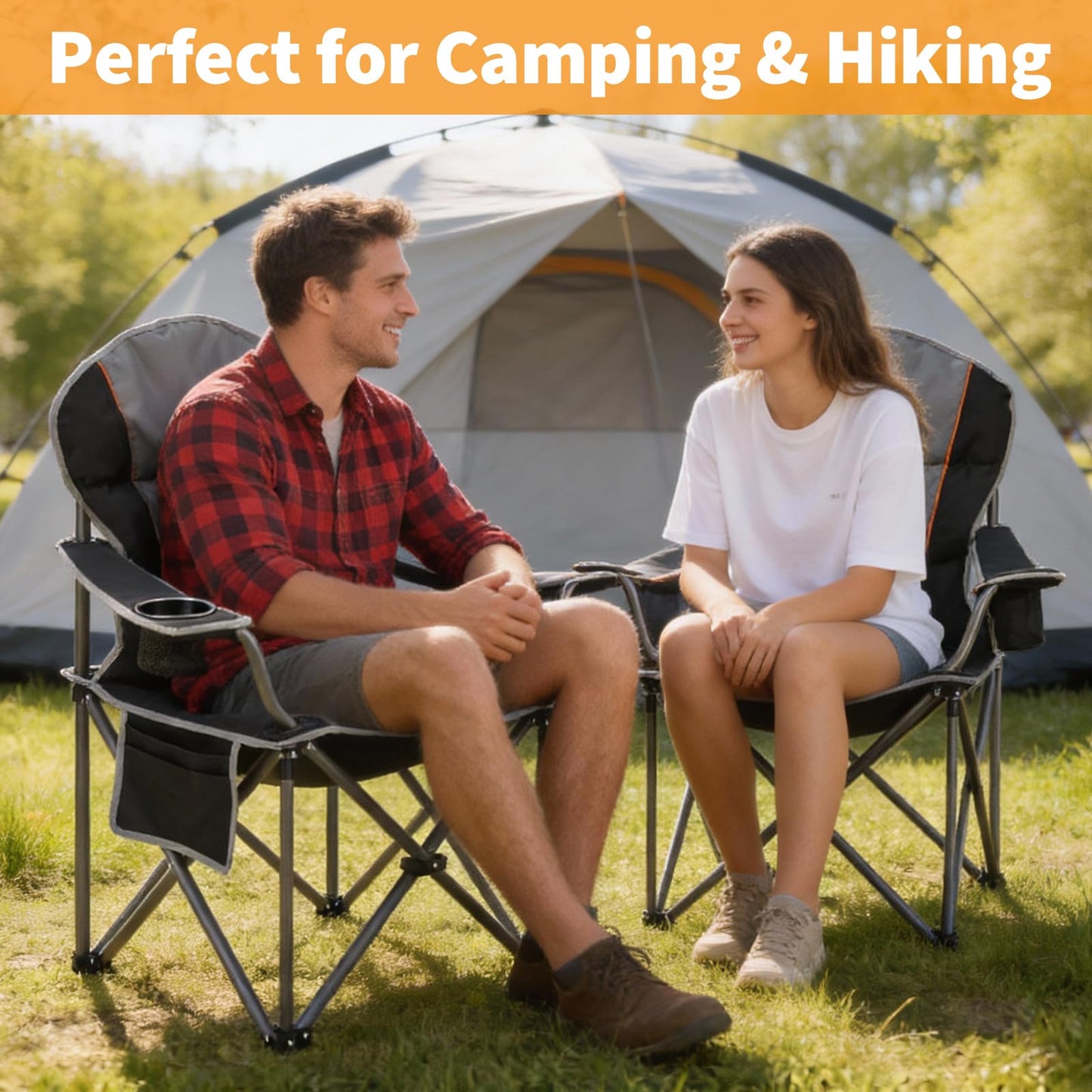 NEWBULIG Oversized Folding Camp Chair for Adults, 500 LBS Heavy Duty Support, Portable Outdoor Collapsible Chairs, with Cup Holders, Side Cooler & Pockets, for Lawn, Beach, Fishing, Hiking, Black