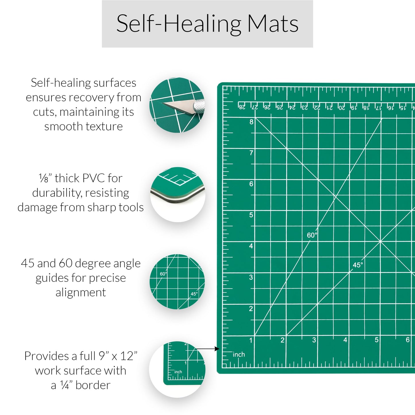 WA Portman Self Healing Cutting Mat & Rotary Cutter for Fabric Set – 9x12 Sewing Cutting Mats for Crafts with 45mm Fabric Cutter Wheel & 5 Rotary Blades – Quilting & Sewing Supplies Kit