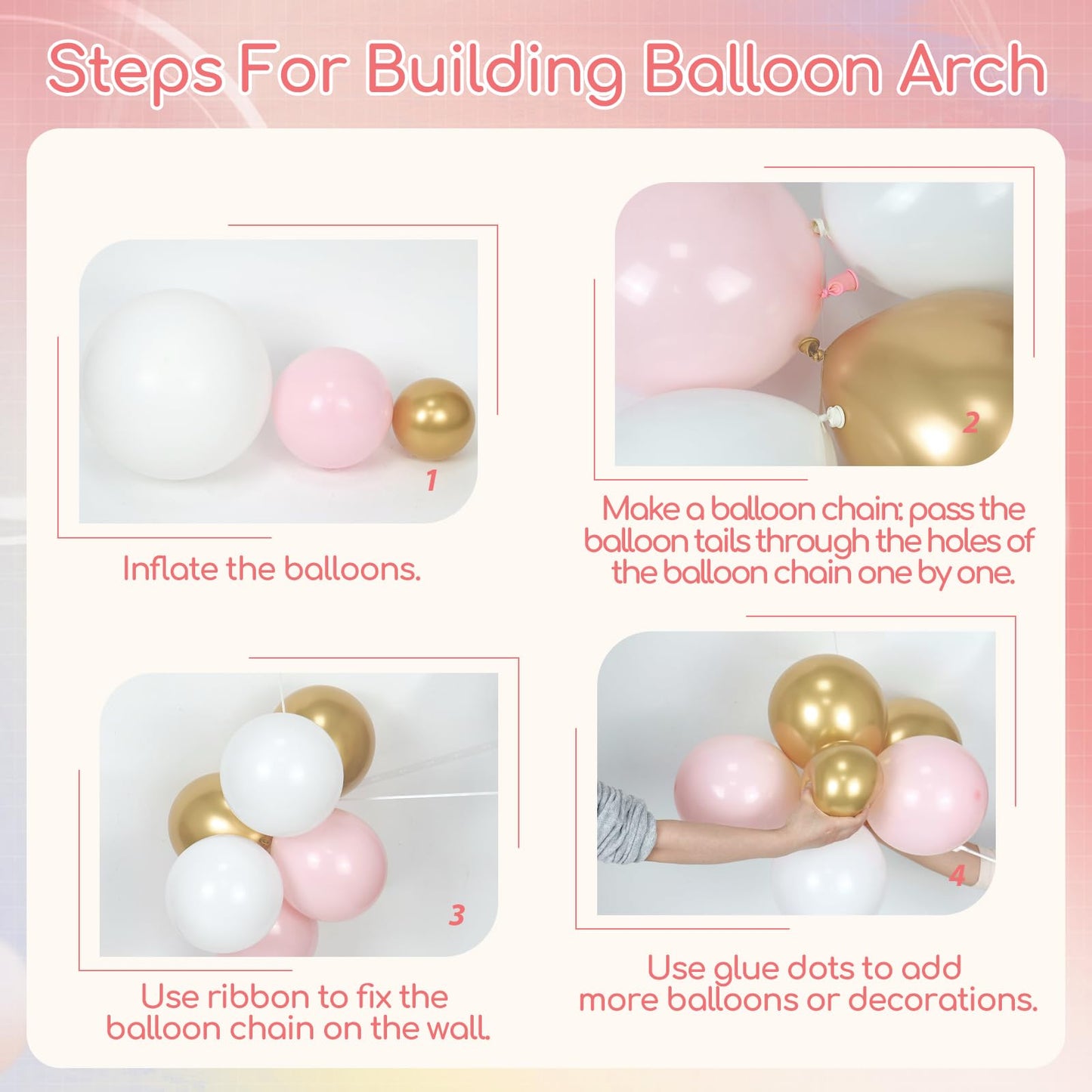 136pcs Pink and White Gold Balloon Arch Garland Kit with Pink White Metallic Gold Balloons for Birthday Bridal Baby Shower Decorations