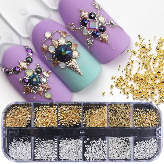 3D Metal Nail Charms Gold Silver Nail Beads Decorations