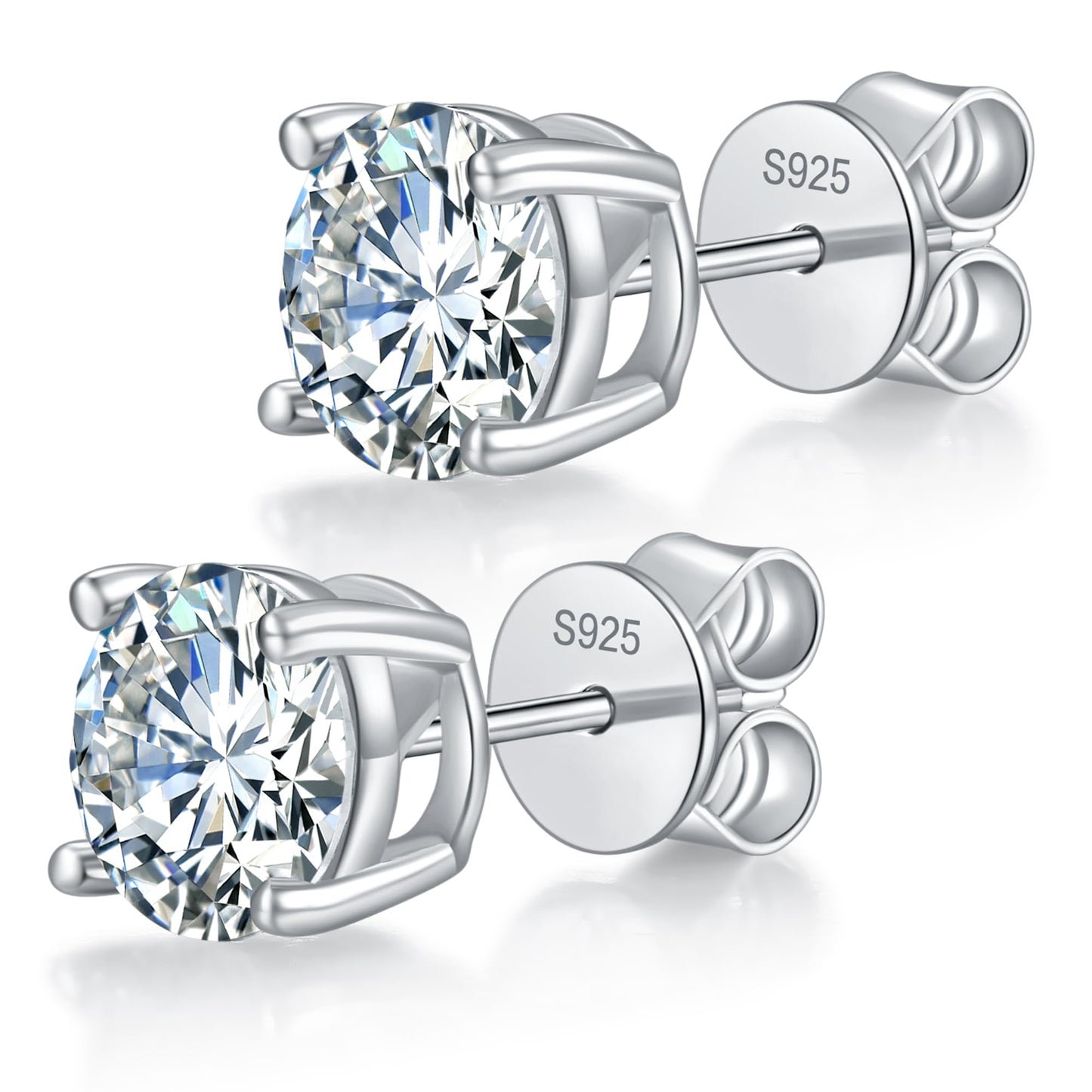 Nousali Moissanite Stud Earrings, 1 Carat Round Cut D Color VVS1 Clarity Lab Created Moissanite Earrings Studs 18K White Gold Plated 925 Sterling Silver Jewelry Engagement Gifts for Women Men