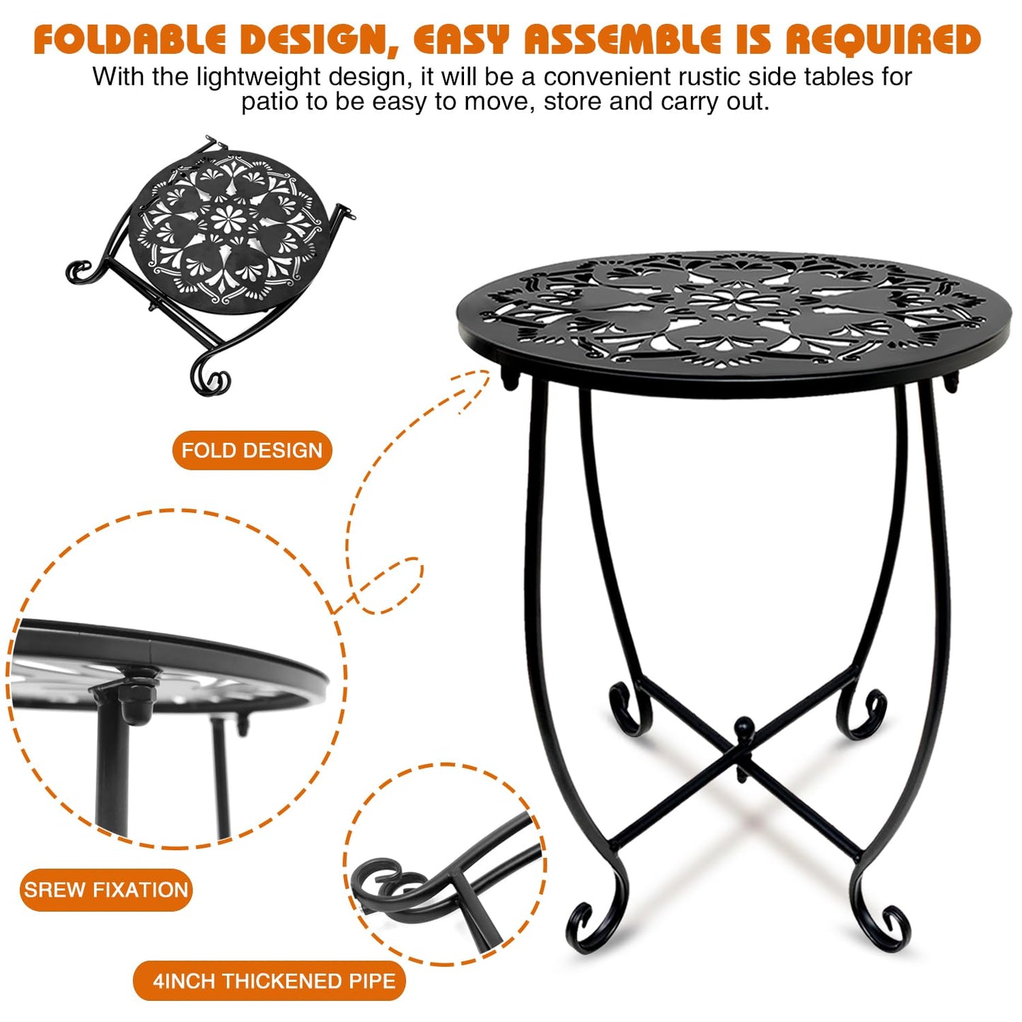 Fashion&cool 2 Pack Outdoor Side Tables for Patio,14 Inch Weather Resistant Metal Round Outdoor Plant Stand Side Table, for Patio Yard Porch Balcony Garden Bedside Indoor Outdoor