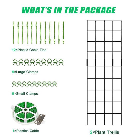 DoCred Cucumber Trellis, 59" High 2 Pack Foldable A Frame Trellis for Raised Bed Climbing Plants, Vegetables, Includes Plant Support Clips, Twist Ties, Plastic Ties- Made from PVC-Coated Steel