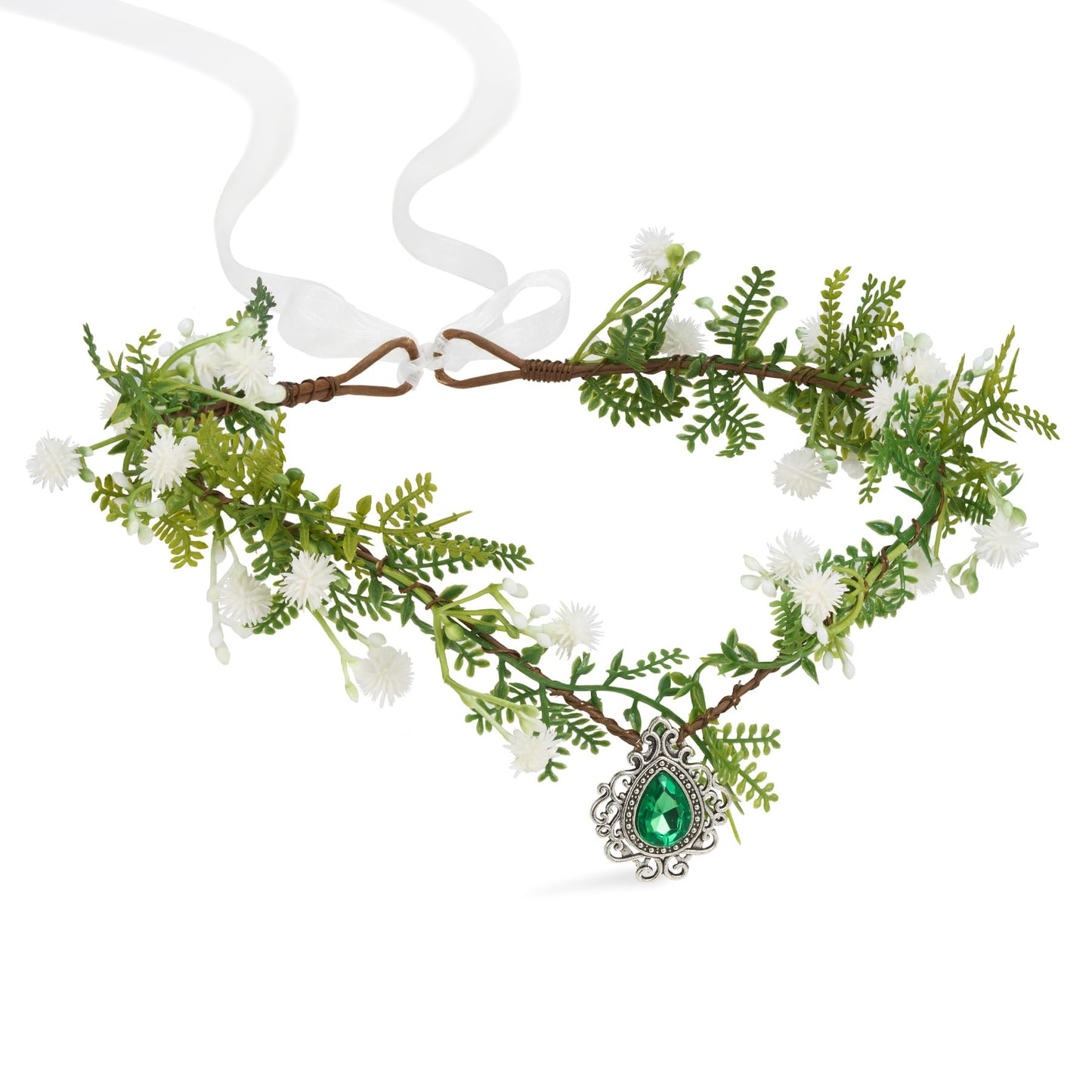 SWEETV Handmade Fairy Flower Crown Elf Floral Headpiece Forest Headband Elven Circlet Woodland tiara Costume Jewelry for Women Girls Wedding Cosplay Party Halloween